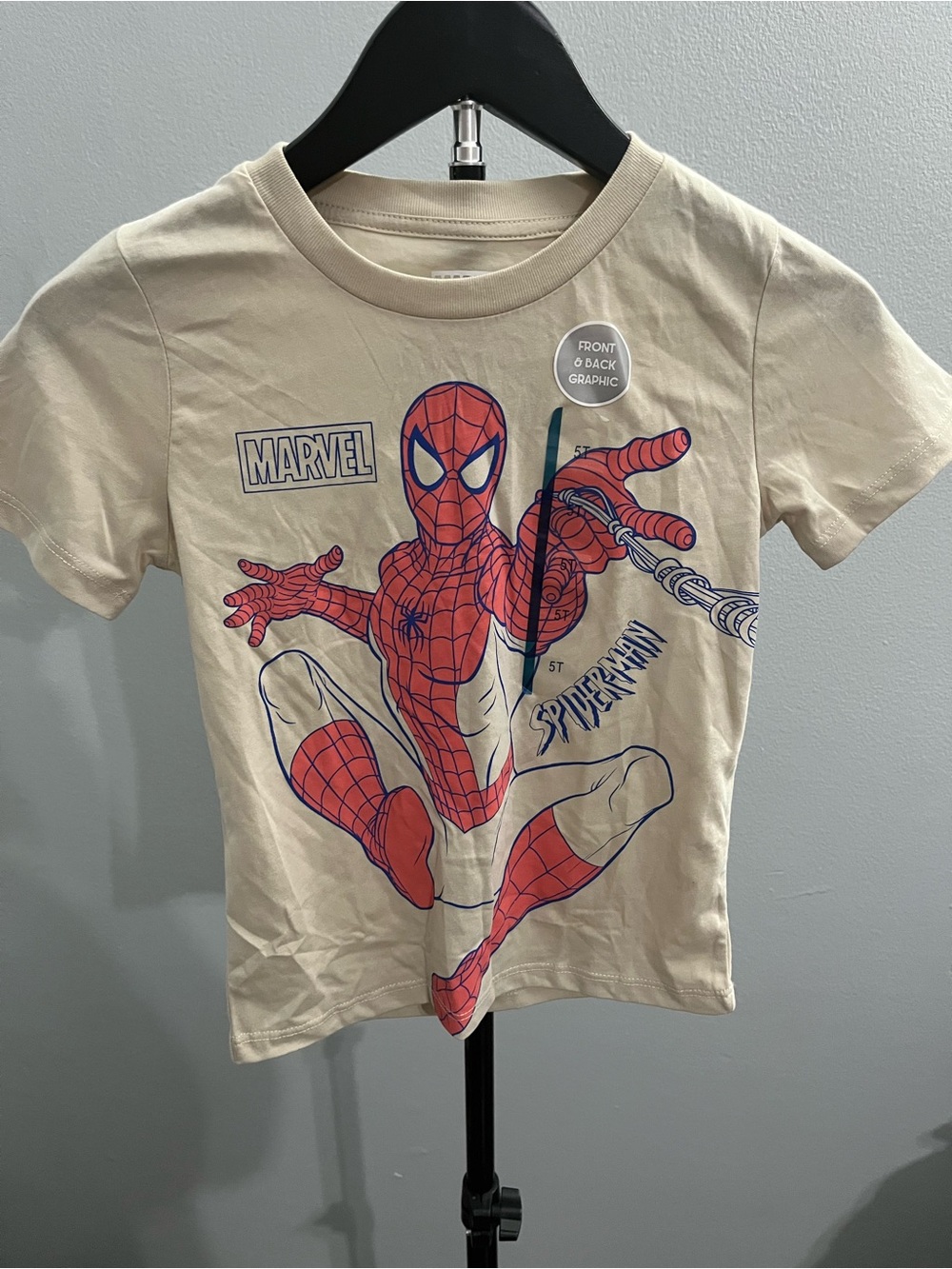 Marvel Spider-Man Short Sleeve Tee in Beige with Red & Blue Graphic